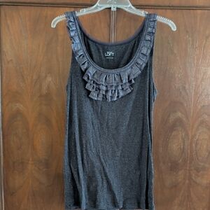 LOFT Dark Gray Ruffle Tank Top